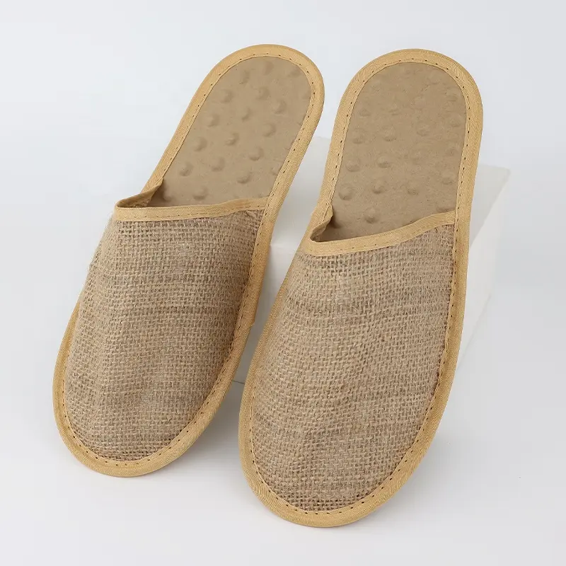 Zapatillas desechables para casa, Hotel, viaje, Spa, avión, respetuosas con el medio ambiente, suela de pulpa de papel superior de Yute Natural