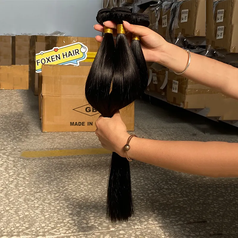 Paquet d'extensions de cheveux avec 13*4 cheveux Remy frontaux en gros en Inde donneur unique humain brut avec fermeture Double dessiné indien