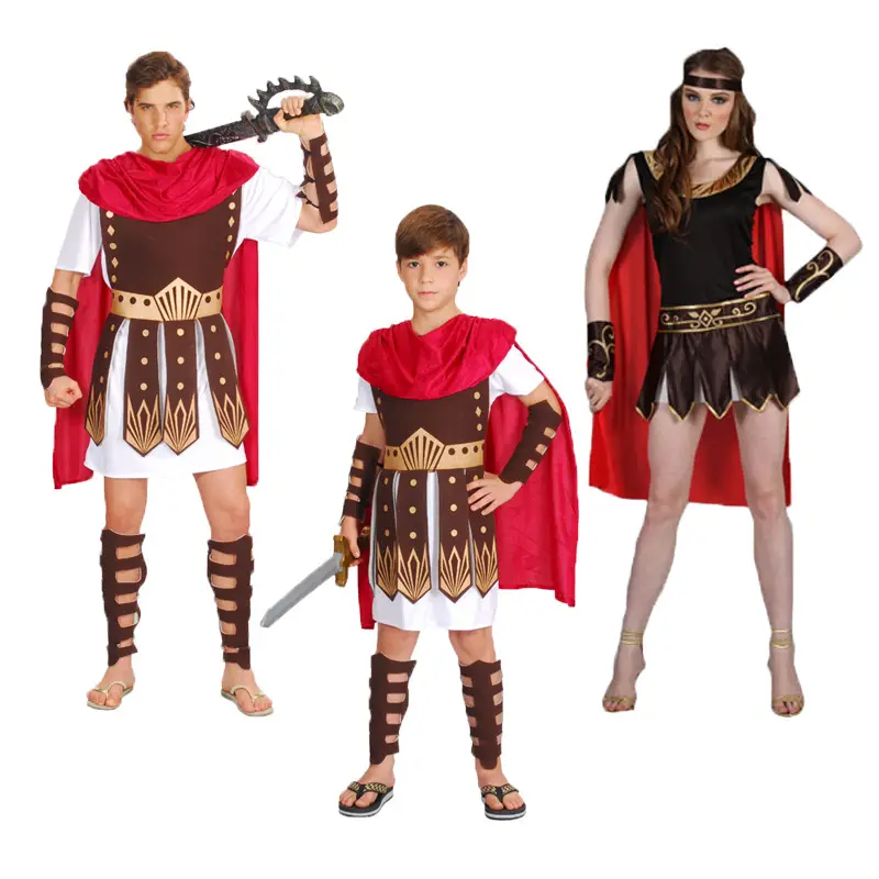 Fantasia de gladiador de Halloween para mulheres, adultos e crianças, fantasia de carnaval cosplay, cavaleiro de Esparta grego, fantasia de guerreiro romano antigo para crianças