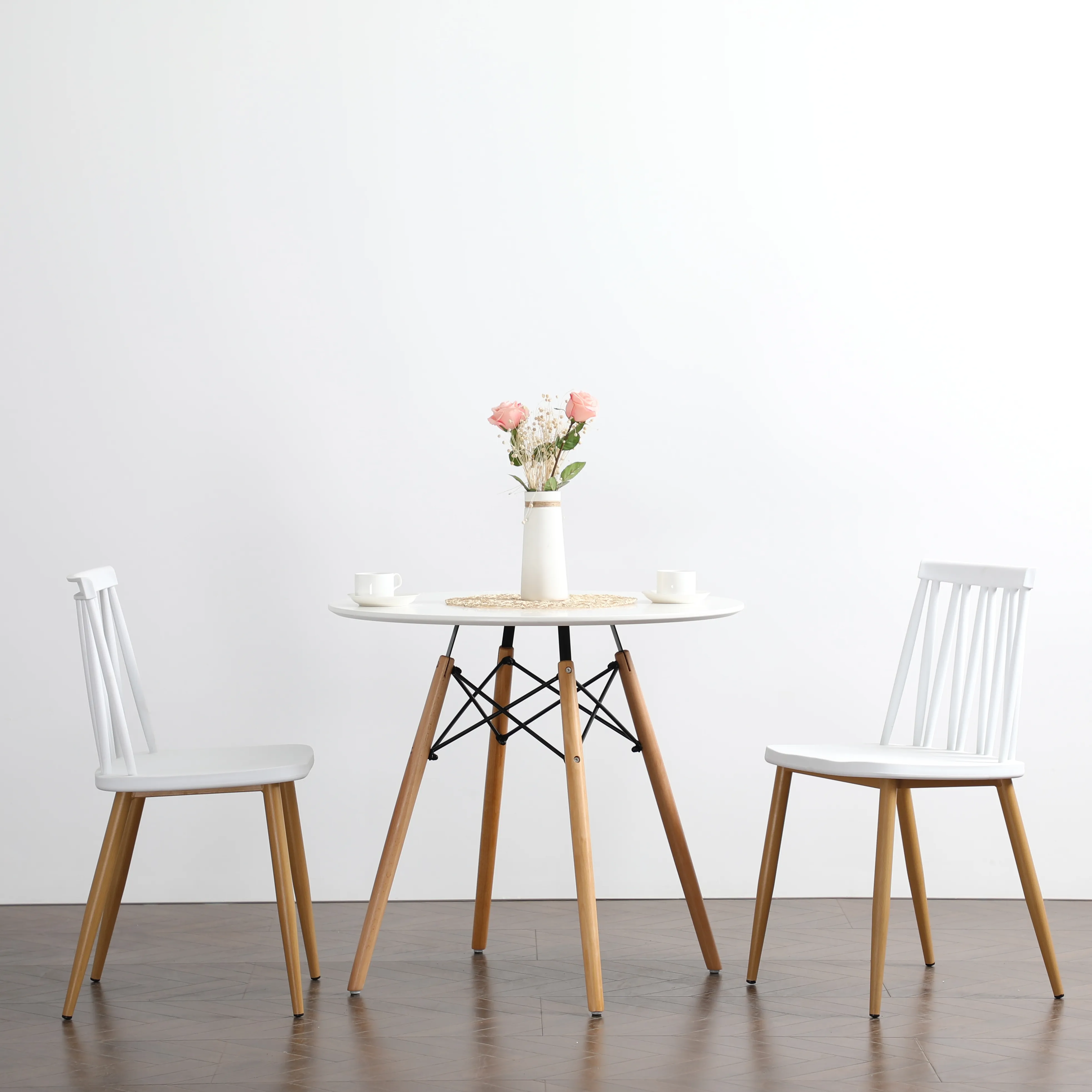 Juego de mesa de comedor para el hogar, Set de comedor moderno de madera redonda, 4 sillas, 3 piezas, Económico