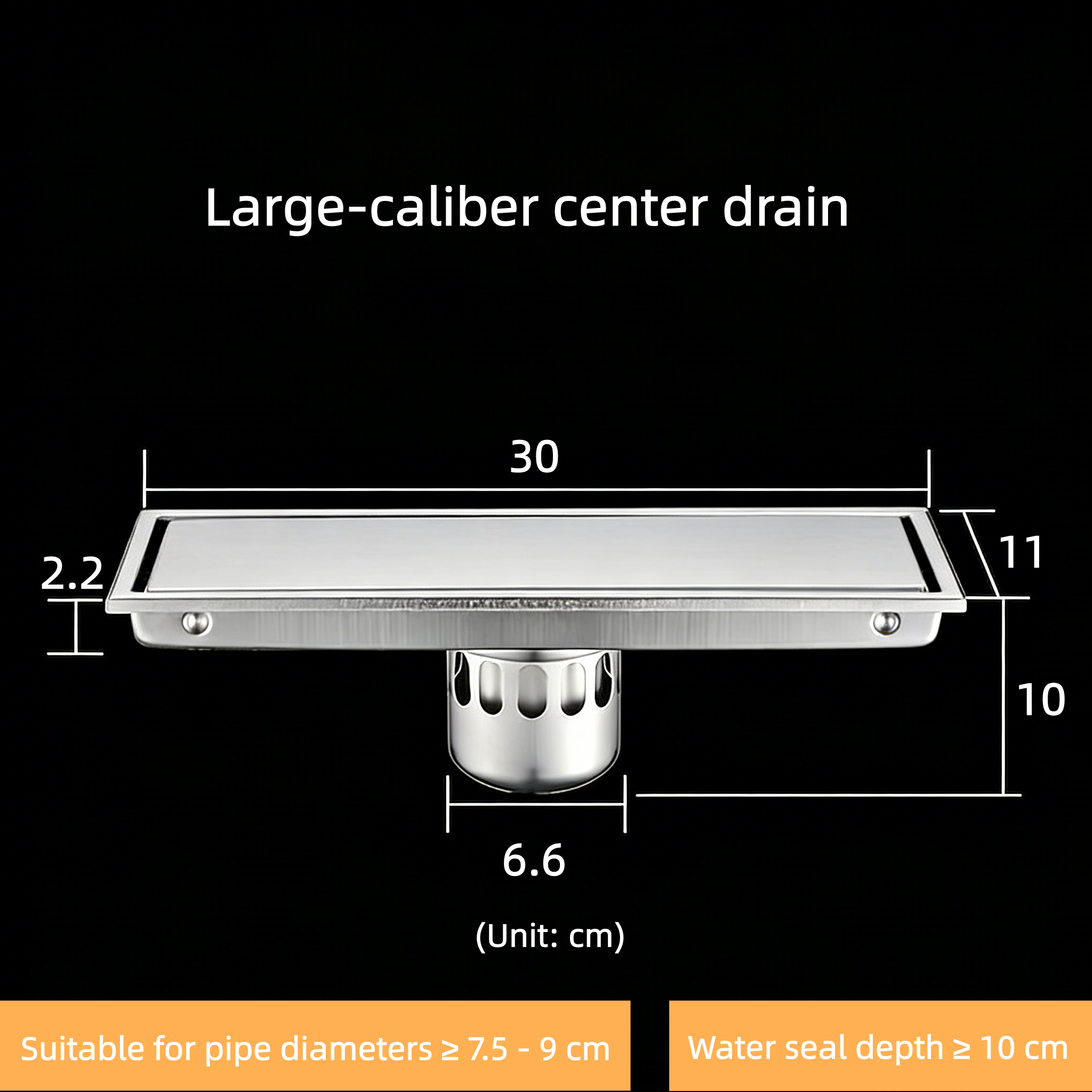 Large-caliber center drain