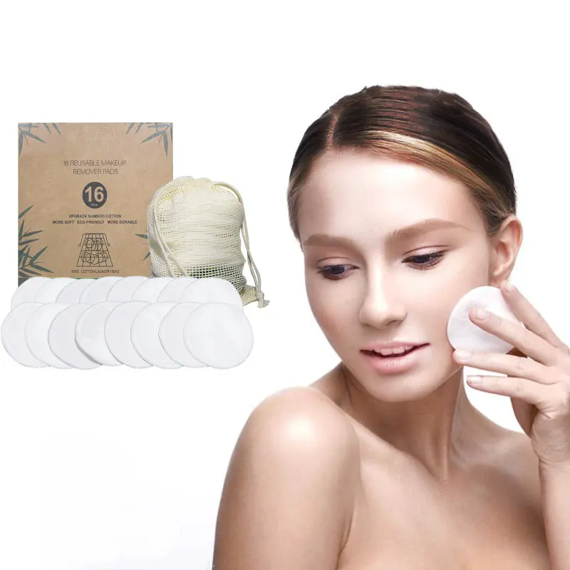 Almohadilla eliminadora de maquillaje reutilizable, almohadilla de limpieza Facial lavable de algodón de bambú orgánico Natural de la mejor calidad