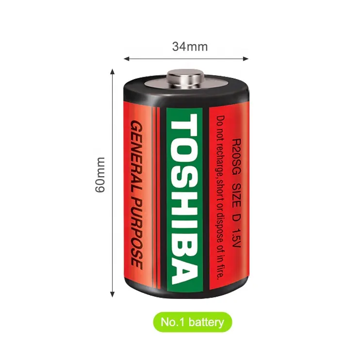 तोशिबा ब्रांड 500 मिनट NO.1 LR20 1.5V प्राथमिक कार्बन जिंक सूखी बैटरी