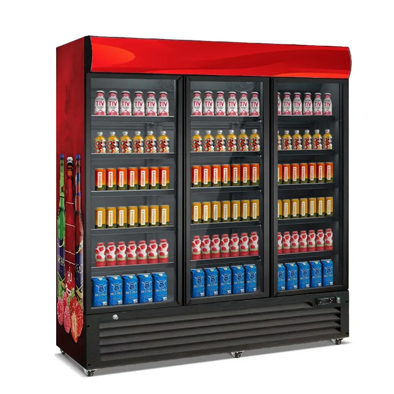 Staande Glazen Deur Vriezer Drink Display Koeler 3 Glazen Scharnier Koelkast Energiezuinige Slimme Koelkast