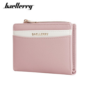 Baellerry新款设计红色钱包拉链短款时尚持卡人钱包皮革钱包定制卡钱包