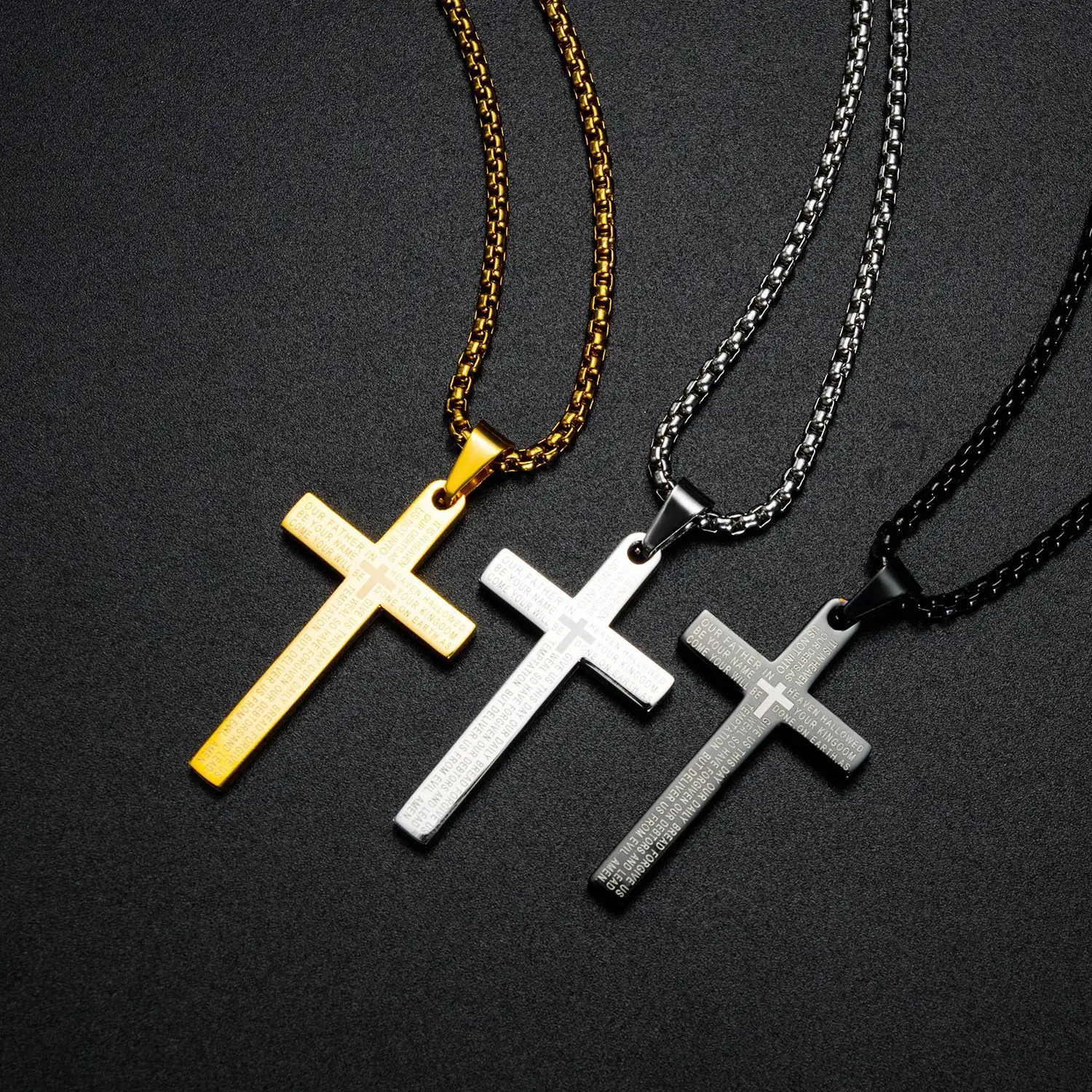 Модное ожерелье и подвески из нержавеющей стали с надписью для мужчин, мужское ожерелье с подвеской-крестом