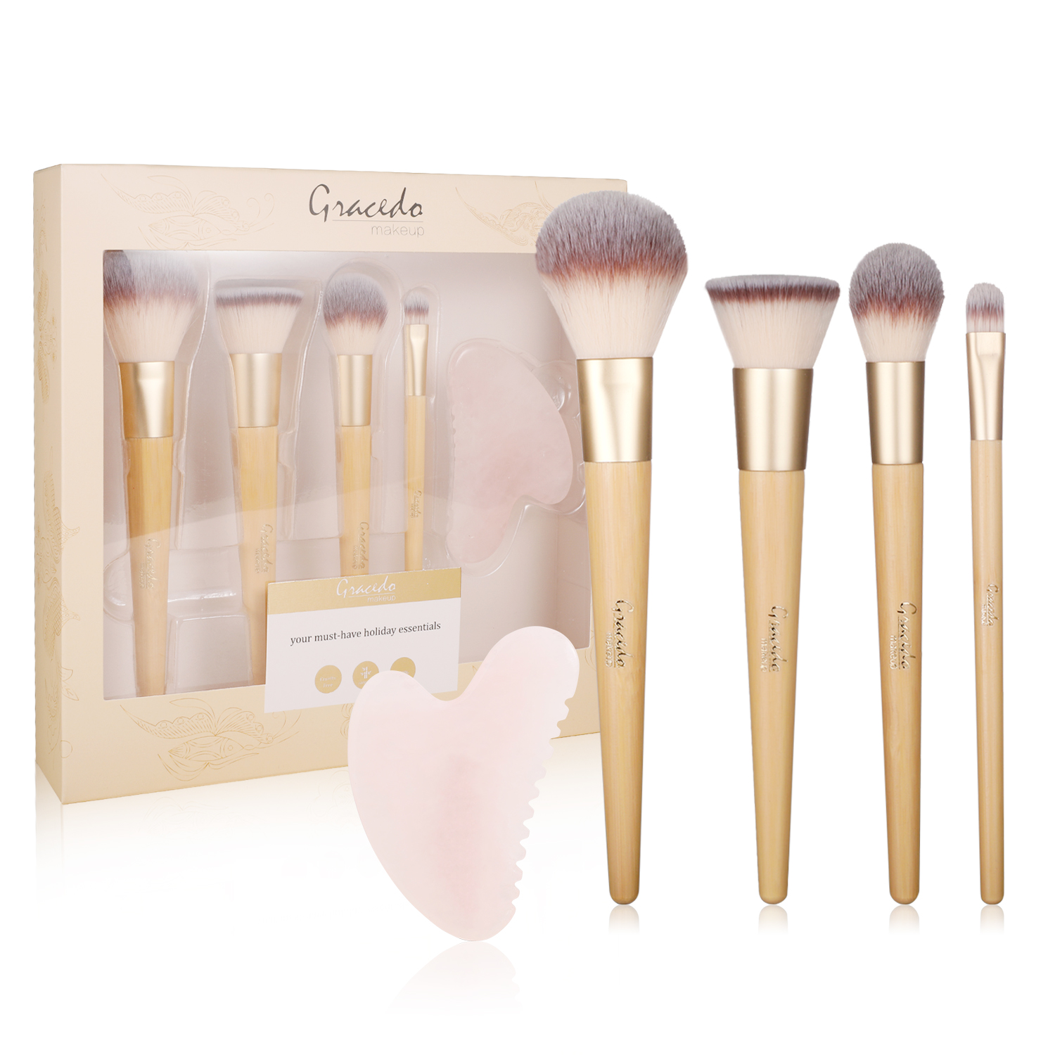 4pcs brushes+pink guasha stone+box