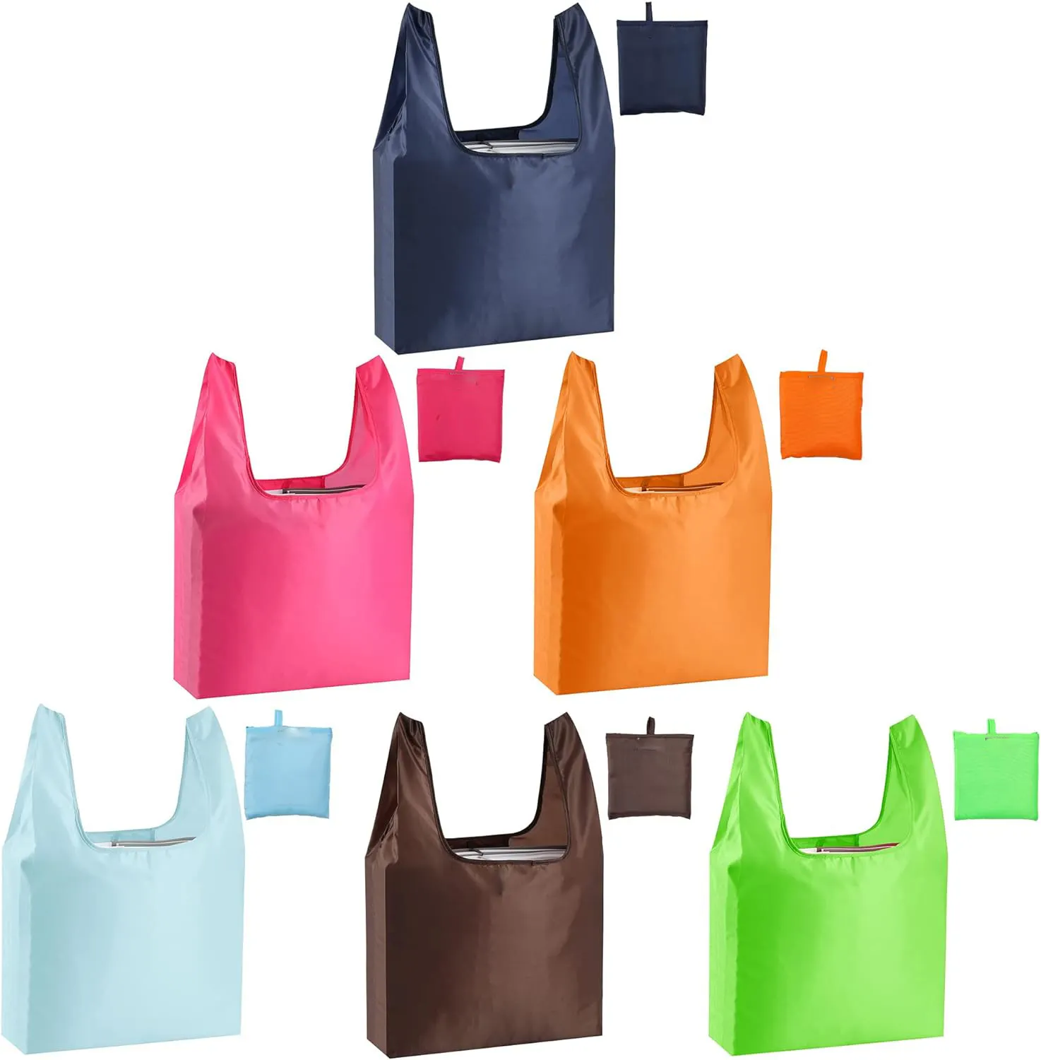 Bolsa de mano grande de poliéster de color plegable lavable reutilizable ligera de compras regalos personalizados