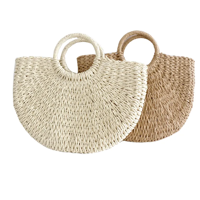 Bolso grande de playa de paja para mujer, bolso de mano bohemio de verano para viajes al aire libre