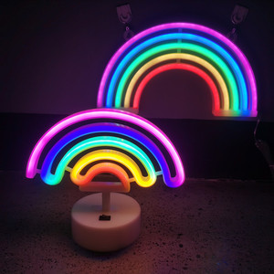 1pc Rainbow <strong>LED</strong> Neon Sign USB &amp; Battery Powered Novelty Night Light with 2 Hooks for Bedroom Kids Room Party and Home Decoration - Product Image 4
