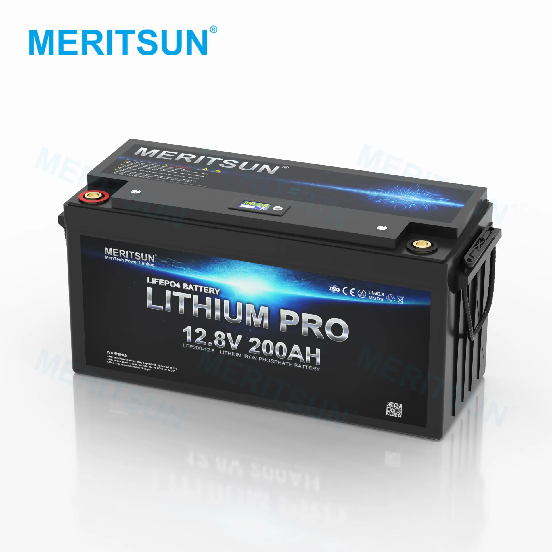 긴 수명 MeritSun Lifepo4 태양 에너지 LCD 리튬 배터리 12v 200ah bateria litio 60ah