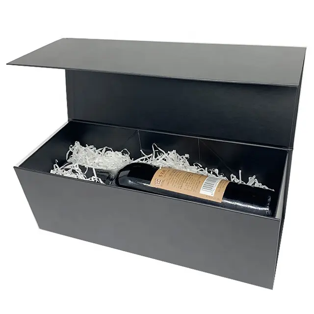 Personalizado dobrar magnética caixa presente preto luxo vinho garrafa caixa embalagem para único vinho garrafa