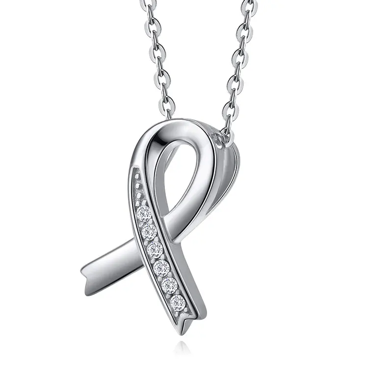 Collana del nastro 925 Sterling Silver Breast Cancer Awareness Pendente Della Collana Dei Monili