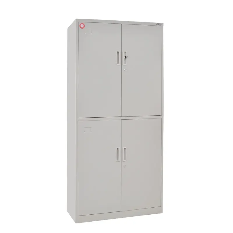 Gabinete de almacenamiento de ropa de metal de 4 puertas para personal de oficina con estantes ajustables en el interior