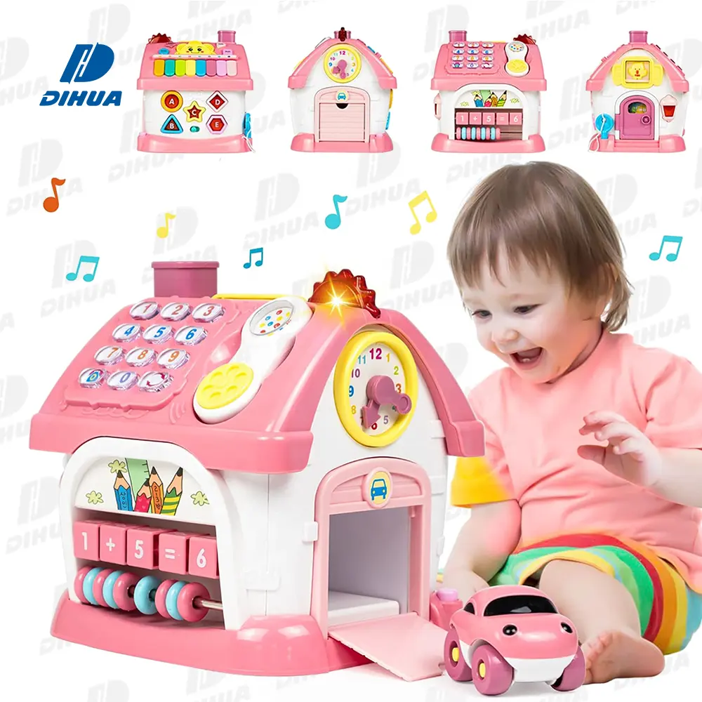 Dessin animé préscolaire jouets éducatifs 6 en 1 multifonctionnel musique maison jouet avec lumière, STEM Montessori ensemble pour enfants