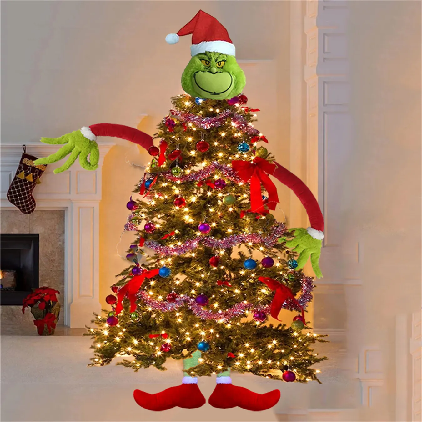 Colgantes de Árbol de Navidad Personalizados, Adornos de Navidad, Juguete de Peluche, Monstruo Verde, Grinch, Cabeza y Piernas de Felpa