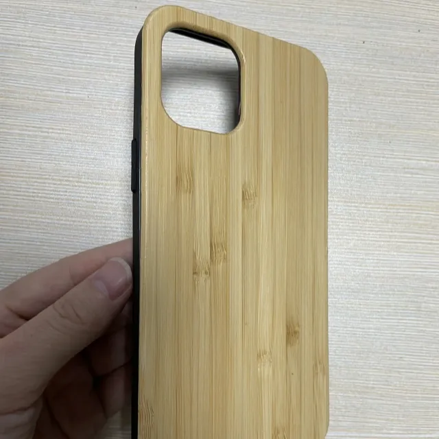 Patrón de tallado de cubierta de madera natural en caja de madera diseño personalizado en funda móvil funda de teléfono de Bambú