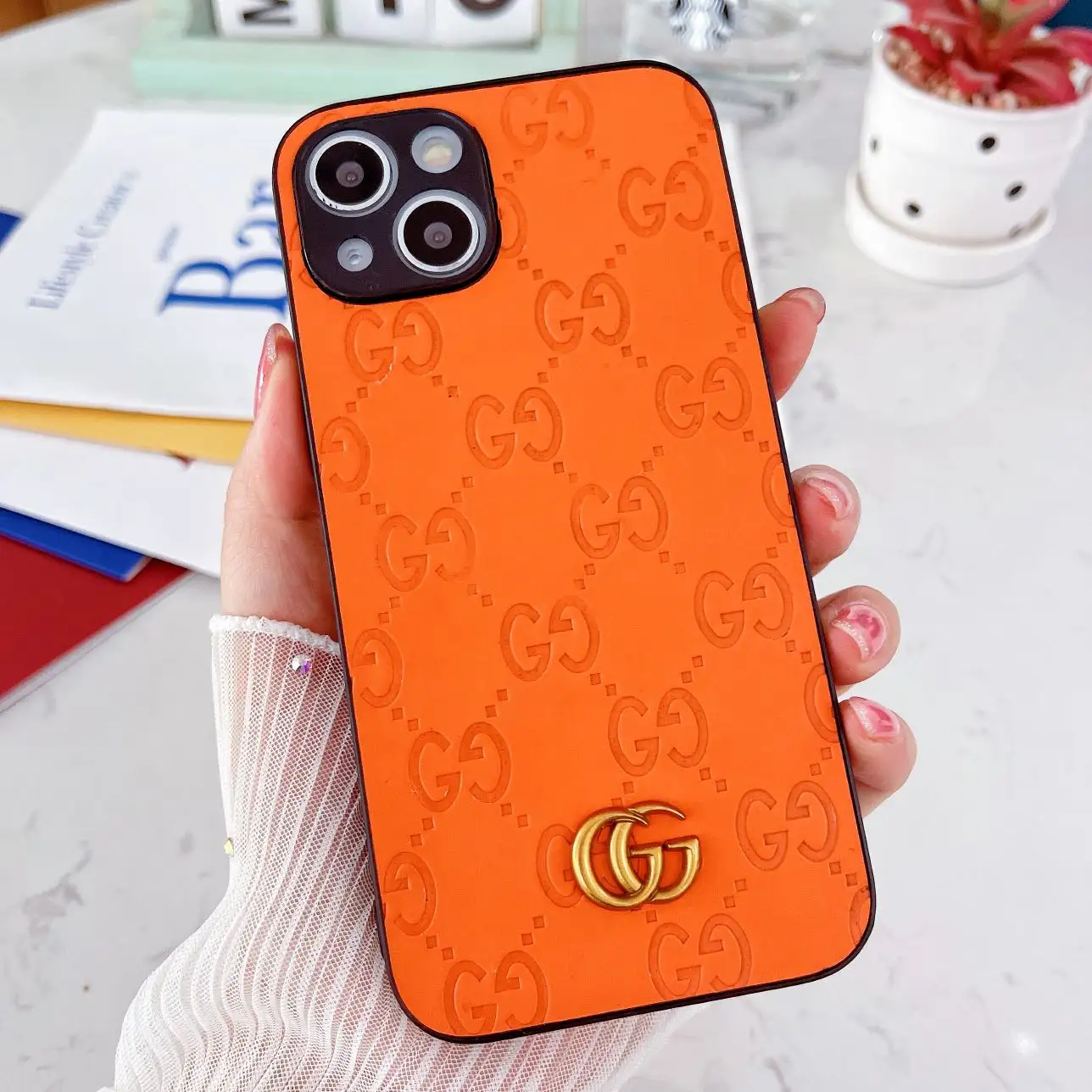 เคสโทรศัพท์หนังสีสันสดใสแบรนด์ดังสำหรับ iPhone 12 13 14 15 PRO MAX