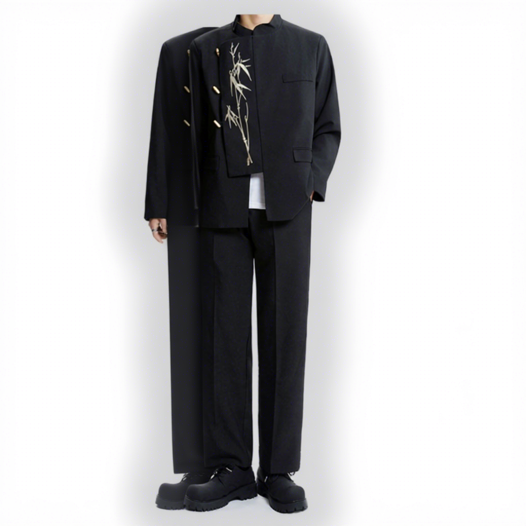 Zs 55000g-piece set-zhongshan suit long pants-black