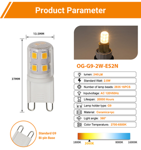 110V G9ビンピンベース2.5W 25Wハロゲン電球交換用6000K LEDトウモロコシ電球シャンデリア家庭用照明 - Product Image 4
