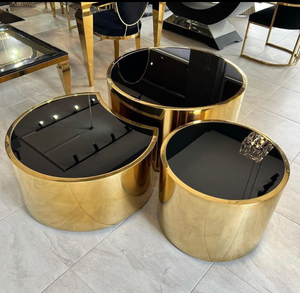 MR <strong>3</strong> Pieces Living Room Coffee <strong>Table</strong> <strong>Set</strong> Stainless Steel High-End Accent <strong>Table</strong> Villa Glass Side <strong>Table</strong> - Product Image 4