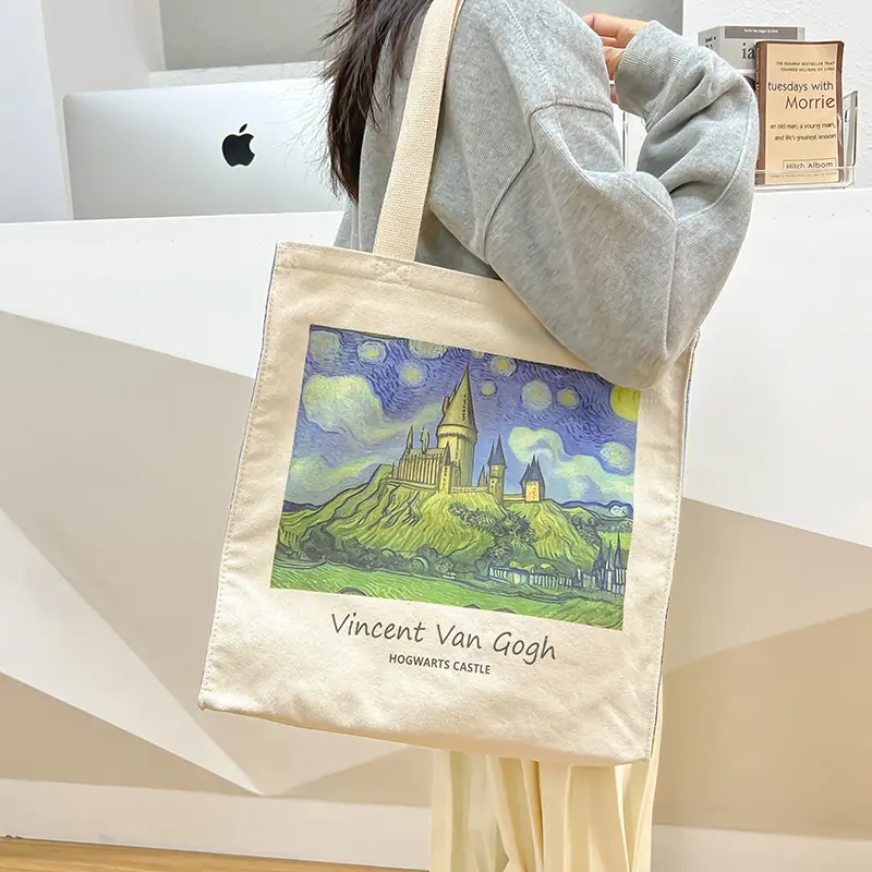 Reusable Tote Bags printed van gogh shopping bags Thick Natural Canvas Woman Luxury Tote Shopping Bags