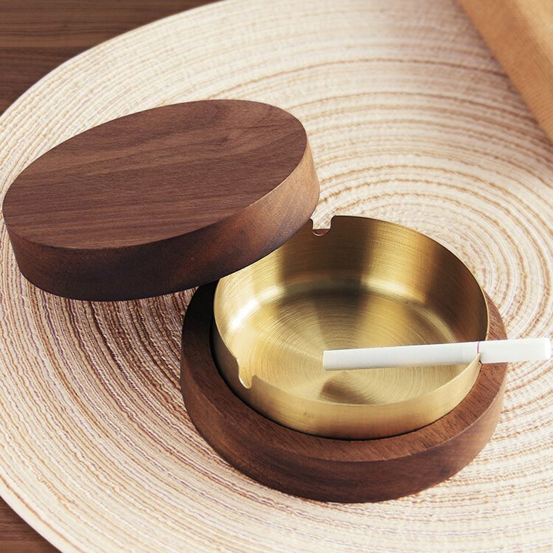 Acacia wood ashtray-gold