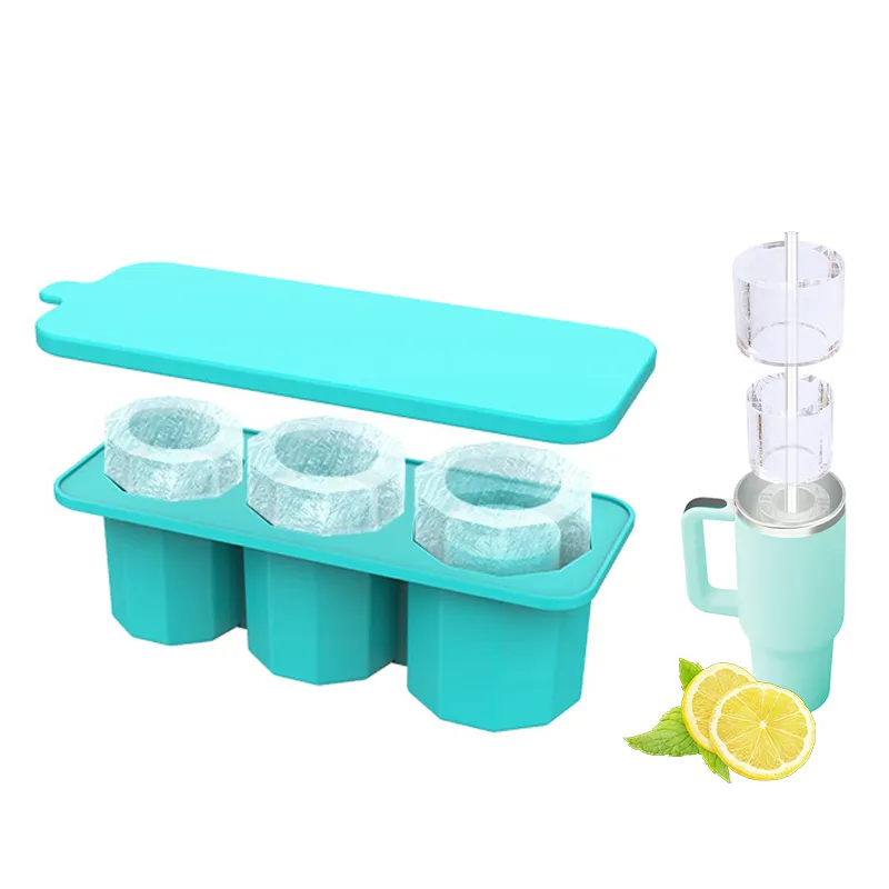 Silicone Large Hollow Cylinder Tumbler Ice Grid Mold Ice Maker Silicone Ice Cube Tray with Lids for 40 Oz Stanley Cup Tumbler