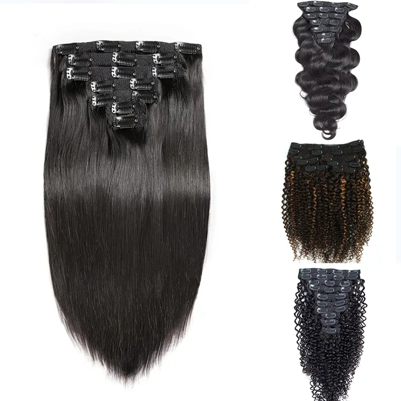 ISEE Light Yaki Clip dritta nelle estensioni dei capelli umani per le donne nere Clip per capelli crespi Ins capelli naturali vergini 100G 7 pezzi/set