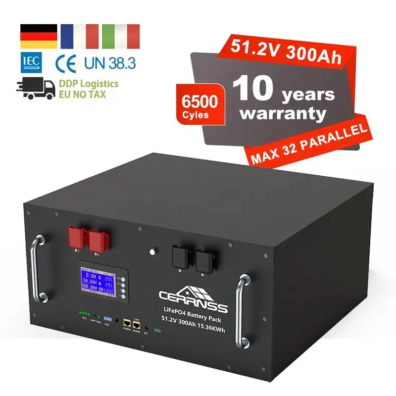 CERRNSS 10 anni di garanzia 6000 cicli 51.2V 15Kwh Akku Inverter solare agli ioni di litio batteria di accumulo di energia 48V 300Ah batteria LiFePO4