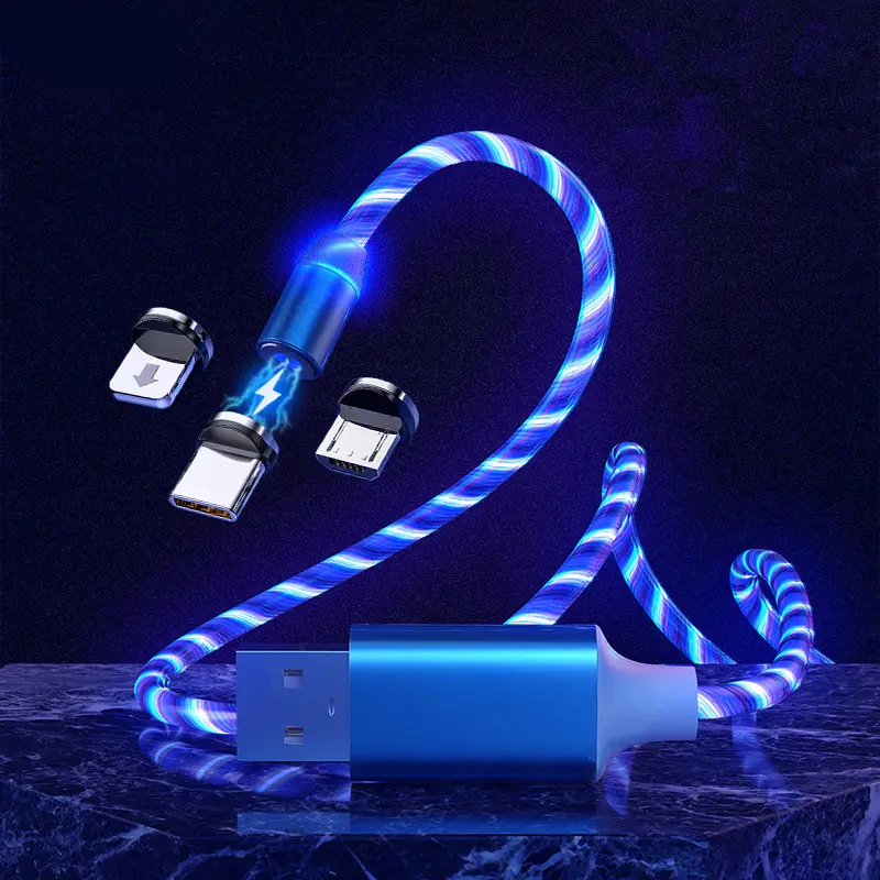 Cable Usb magnético para teléfono móvil, Cable Micro tipo C LED 3 en 1 para iPhone 14, 13, 12 Pro Max