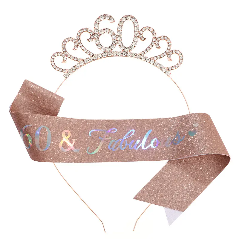 60th Birthday Sash and Tiara Rose Gold Tiara 60th Birthday Gifts for Women Happy 60th Birthday Decorations Y636