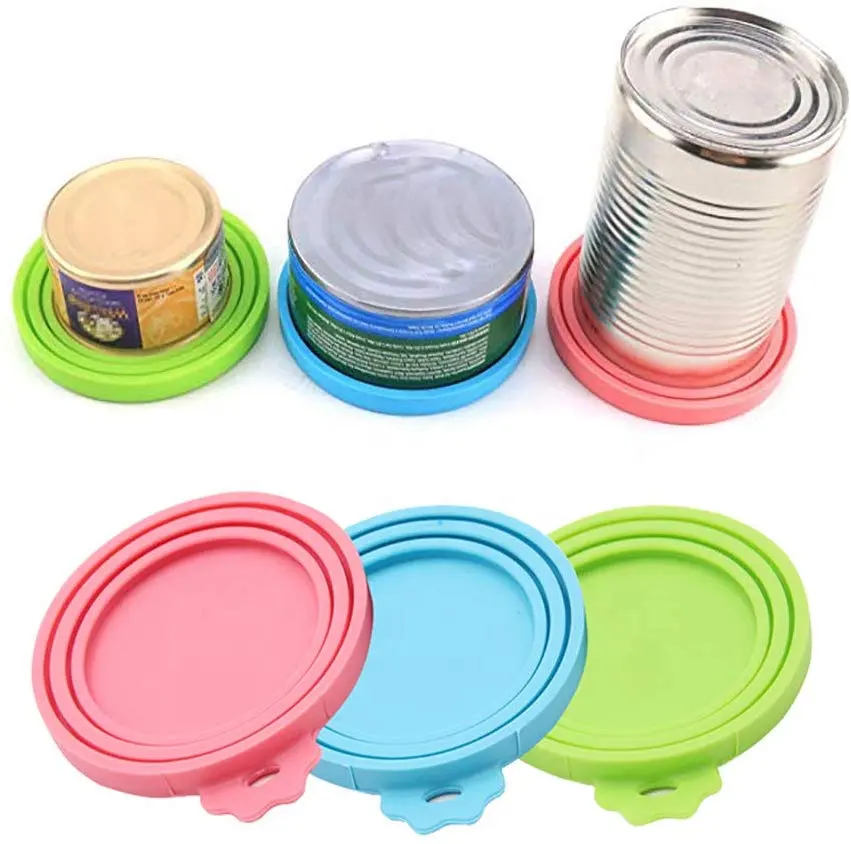 Tapas universales para latas de silicona sin BPA, cubiertas reutilizables 3 en 1, contenedor de almacenamiento, cubierta de silicona para comida de gatos y perros