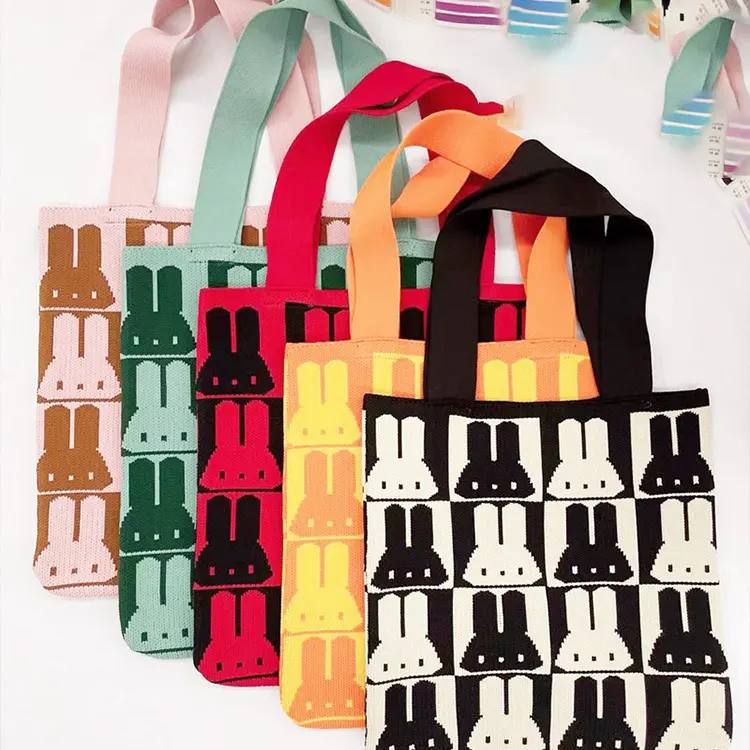 กระเป๋าถักลายกระต่ายการ์ตูนสำหรับผู้หญิงกระเป๋าถักโพลีเอสเตอร์คุณภาพสูงสำหรับใช้ในชีวิตประจำวัน