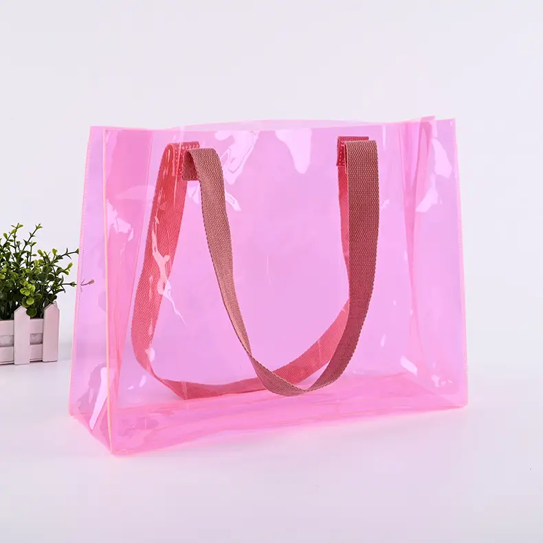 Customized shopping bags PVC TPU durable transparent holographic laser washable clear tote bag