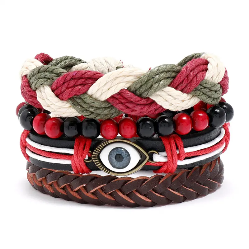 Wholesale Bohemia Indian Style Charm Bracelet Handmade Woven Multilayer Leather Bracelet Evil Eye Bracelet For Men And Women