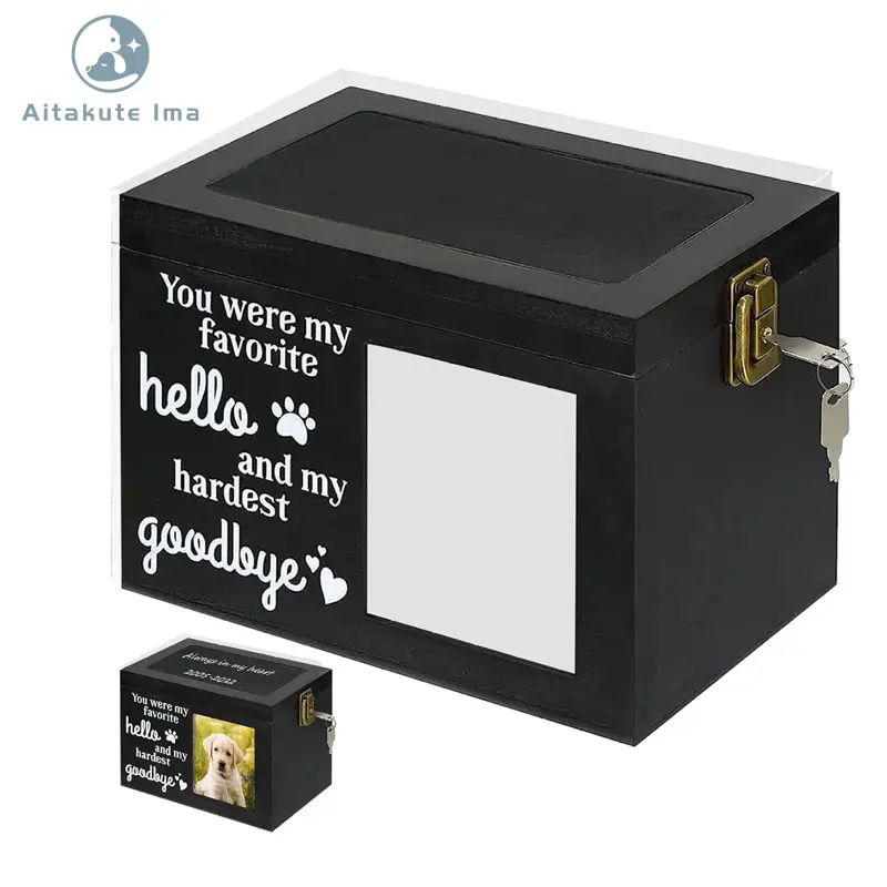 Custom in legno Pet Memorial Box per cane o gatto ceneri con cornice per foto