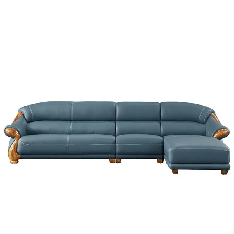 Sofá de cuero auténtico de madera de ébano, mueble moderno de esquina de madera maciza para sala de estar, chaise longue