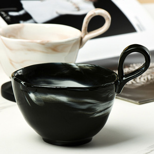 定制奢华陶瓷300毫升马克杯中国山水画图案大理石黑咖啡杯 - Product Image 5