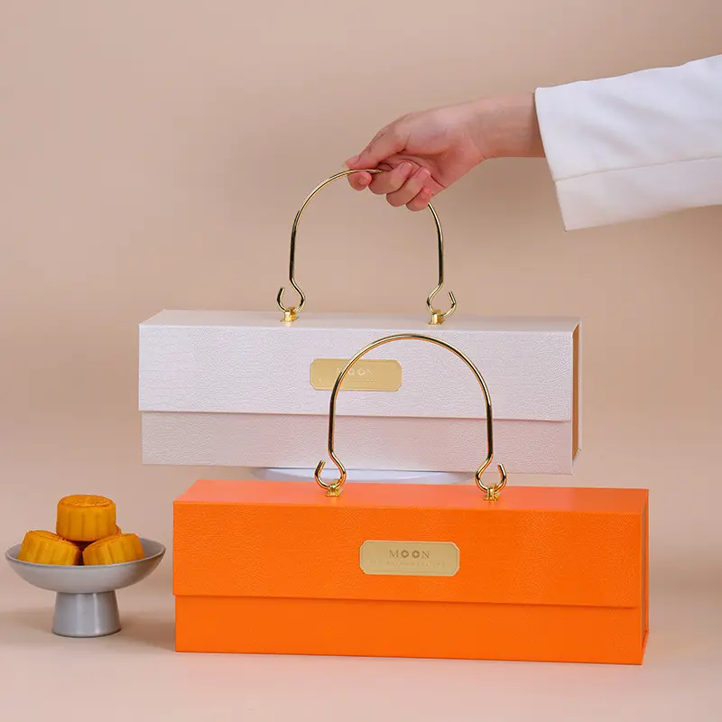 Caja de peluca personalizada de lujo, caja de regalo para pastel de Luna, caja para pastel con mano metálica