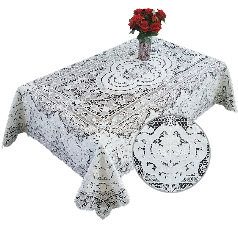 popular design wholesale wedding hotel polyester lace border tablecloth for table cover
