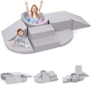 Playwork Indoor-Aktivitäts-Spielballbecken Maschinenwaschbarer Samtbezug Schaumstoff Graue Weiche Kletterblöcke Spielzeug für Kinder 1-3 - Product Image 3