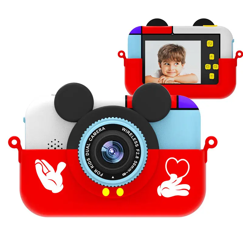 X18 2,4 pulgadas pantalla más grande 1080P HD Mini lindo Mickey Mouse Selfie cámara para niños lente Dual niños Cámara Digital para niños niñas