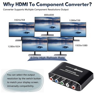 具有缩放器功能的HDMI到分量转换器HDMI到YPbPr 5RCA RGB缩放器适配器V1.4，具有R/L音频输出支持