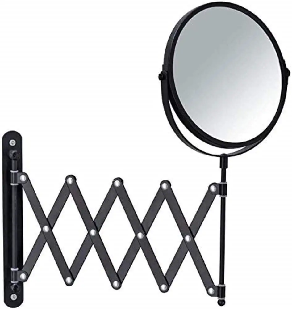Espelho cosmético de metal fixado na parede, cor preta