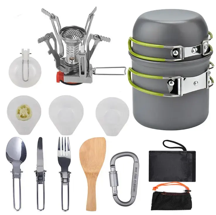 Kit di pentole da campeggio portatile zaino in spalla attrezzatura ed escursionismo all'aperto attrezzatura da cucina set di pentole |