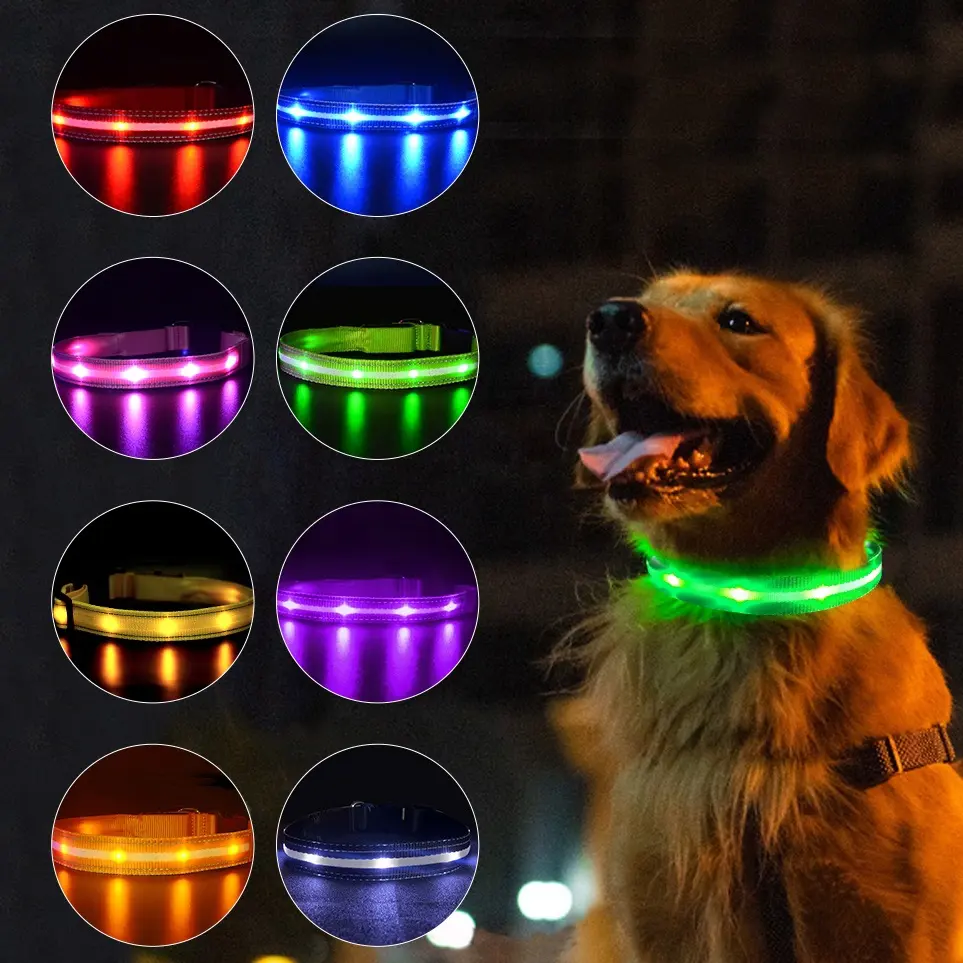 LED Lights Dog Pets Collars Adjustable Polyester Glow In Night Pet Dog Cat Puppy Safe Luminous Flashing Necklace Pet Supplies