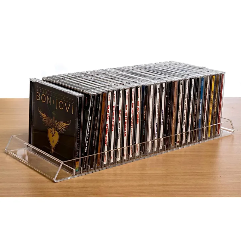 25 슬롯 lucite DVD 레코드 보석 케이스가있는 맞춤형 투명 아크릴 CD 스토리지 디스플레이 랙 홀더