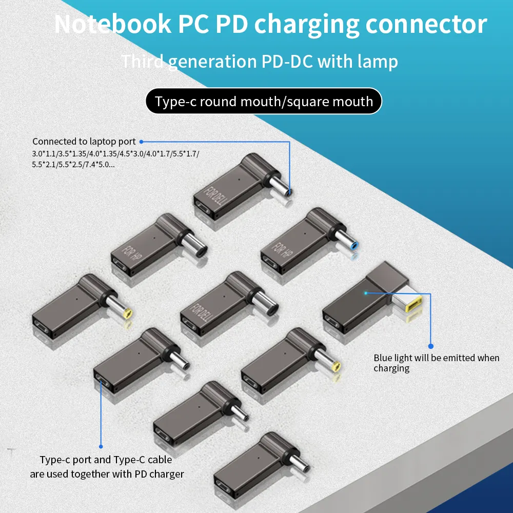 HP/Lenovo/DELL 용 TISHRIC 노트북 전원 충전기 공급 커넥터 어댑터 PD 100W 5A USB Type-C 암-DC 수