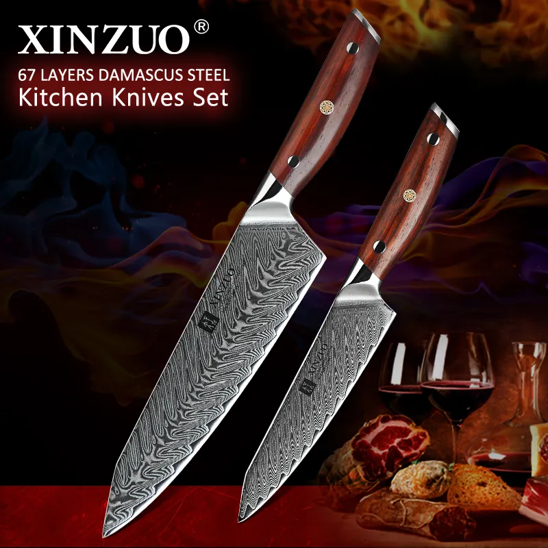 2 PCS Couteaux de chef professionnels en acier au carbone Set de couteaux de cuisine damas tranchants
